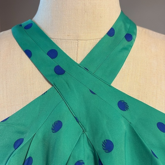Lilly Pulitzer RORI halter top botanical green blue polka dots tie back neck M - Picture 4 of 16